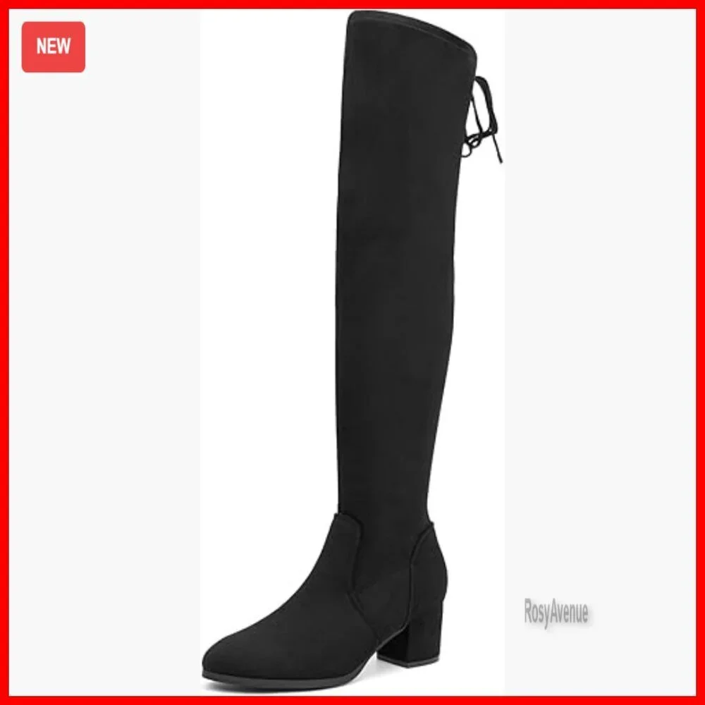 Women's Over The Knee Boots Chunky Heel Zipper Faux Suede Thigh High